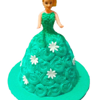 Barbie Doll Cake with Green Roses Dress