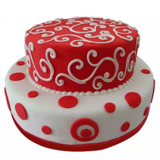 Red & White 2 Tier Fondant Cake