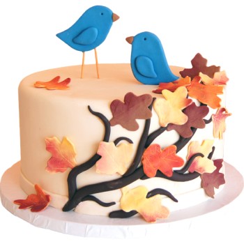 Fall Birds Fondant Cake