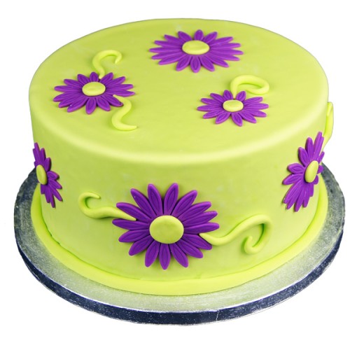 Flowers Green Purple Fondant Cake Delivery in Greater Noida