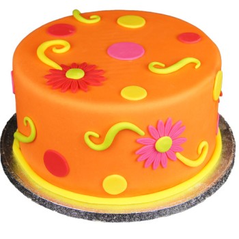 Orange Floral Theme Fondant Cake