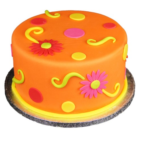 Orange Floral Theme Fondant Cake Delivery in Greater Noida
