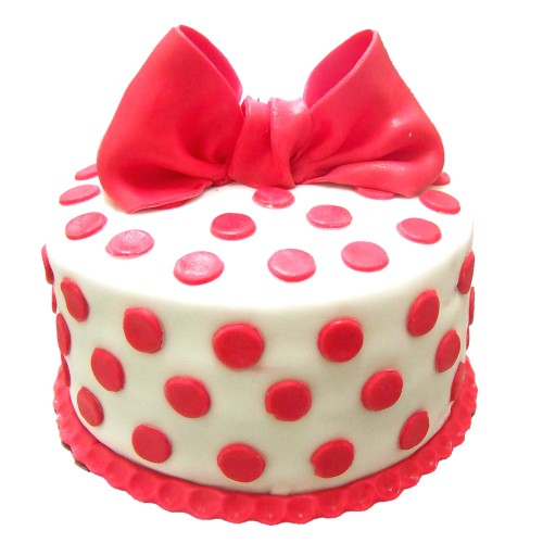 Red Polka Dot With Ribbon Fondant Cake Delivery in Greater Noida