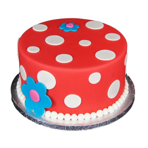 White Polka Dot Red Fondant Cake Delivery in Greater Noida