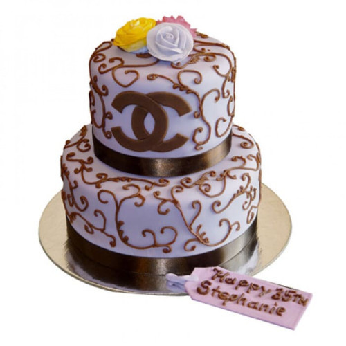 2 Tier Special Chanel Fondant Cake Delivery in Greater Noida
