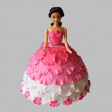 White & Pink Floral Barbie Fondant Cake