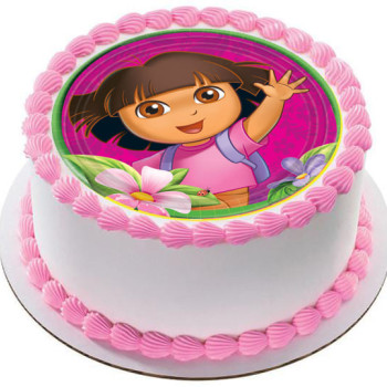 Dora Cartoon Round Photo Cake