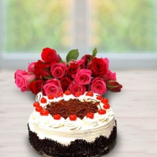 Delicious Black Forest Cake with Red Roses