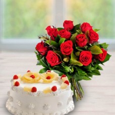 Pineapple Cake And 10 Red Rose Combo