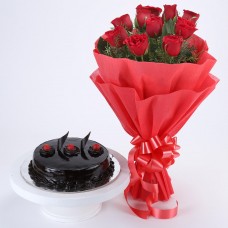 Red Roses with Cake Combo