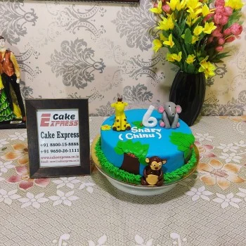 Animal Theme Blue Fondant Cake