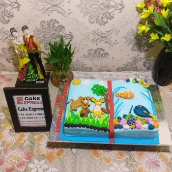 Animal in Book Theme Fondant Cake