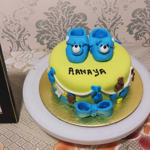 Blue Baby Shoes Fondant Cake