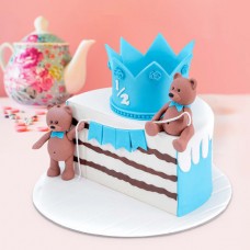 Teddy Bear Blue Half Year Birthday Fondant Cake