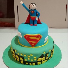 Superman and Batman 2 Tier Birthday Fondant Cake