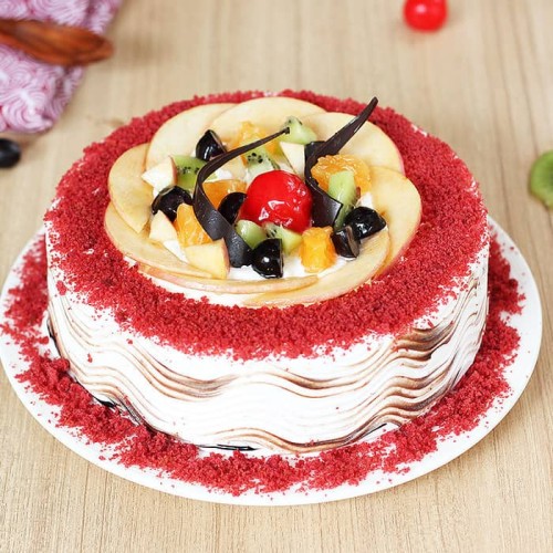Red Velvety And Fruity Delight Cake Delivery in Delhi
