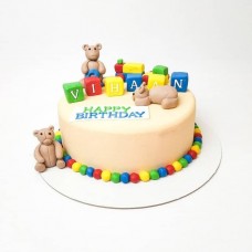 Bear and Blocks Theme Fondant Cake