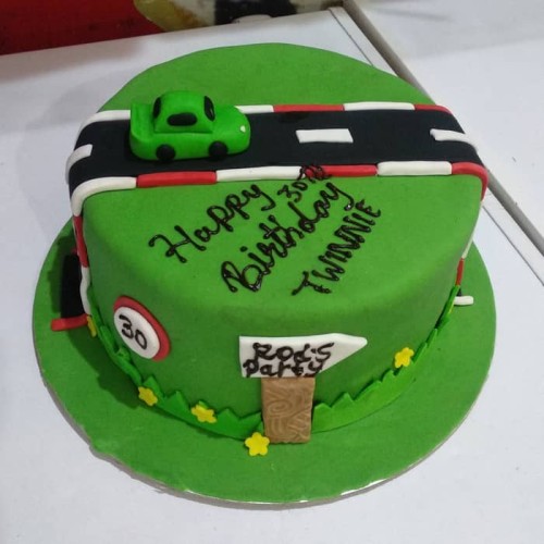 Car Race Track Green Fondant Cake Delivery in Greater Noida