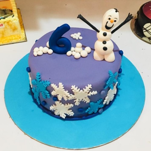 Snowman Theme Purple Fondant Cake Delivery in Greater Noida