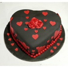 Black & Red Heart  Fondant Cake