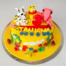 Animal Theme Yellow Fondant Cake
