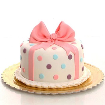 Pink Bow & Dots Fondant Cake