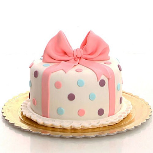 Pink Bow & Dots Fondant Cake Delivery in Greater Noida