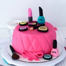 Pink Makeup Theme Fondant Cake