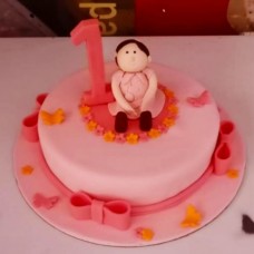 Little Girl 1st Birthday Pink Fondant Cake